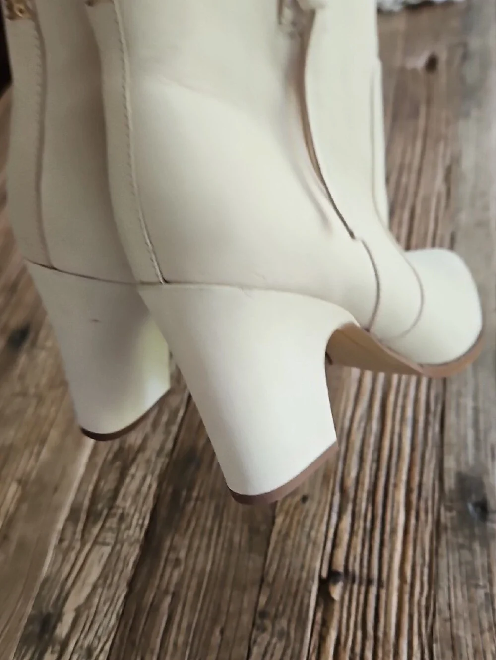 Sam Edelman Cream Pointed-Toe Block Heel Ankle Booties